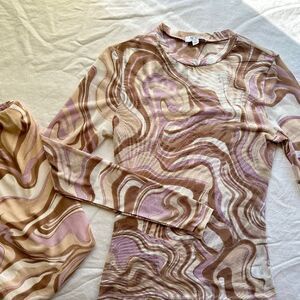 AFRM Marble Swirl Mesh Top and Skirt Set